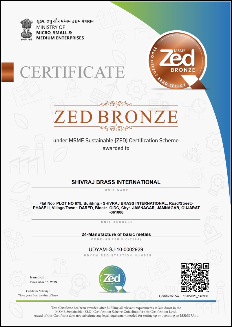 ZED - Bronze Certificate - Shivraj Brass International